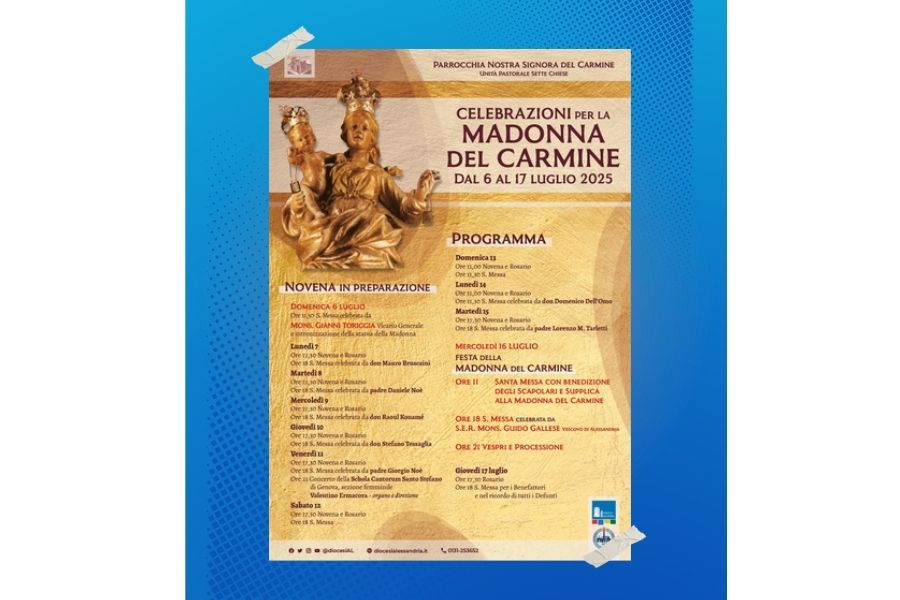 Dal 6 al 17 luglio 2025 la Parrocchia Nostra Signora del Carmine, nell’Unità Pastorale Sette Chiese, sarà al centro di un intenso cammino spirituale in onore della Madonna del Carmine, figura cara alla tradizione carmelitana e al popolo di Dio