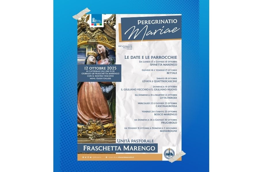 La statua dell’Addolorata verrà accolta nell’unità pastorale Fraschetta Marengo, che ha come moderatore don Mauro Bruscaini, lunedì 13 ottobre.