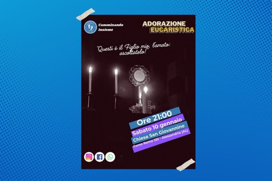 I giovani di Camminando insieme ci aspettano per un momento di preghiera e di ascolto per prepararci al meglio al nuovo anno: l’invito è a partecipare all'Adorazione Eucaristica in programma sabato 10 gennaio, alle ore 21, presso la chiesa di San Giovannino.